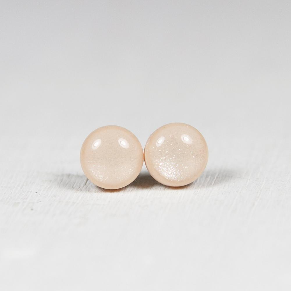 Beige Shimmer Stud Earrings - Skin Tone Studs - Post Earrings - Handmade Polymer Clay Posts Jewelry
