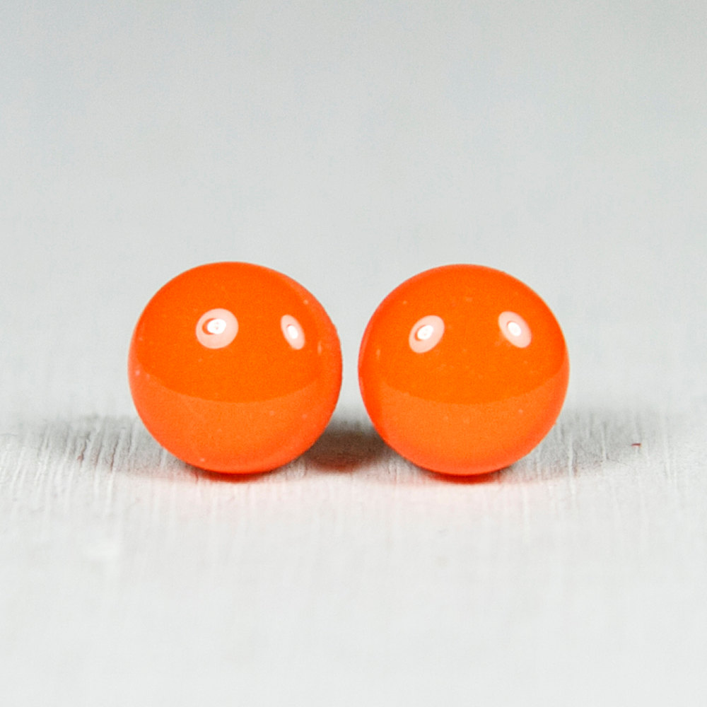 Orange Post Earrings - Studs made of Polymer Clay and Resin - Handmade Jewelry