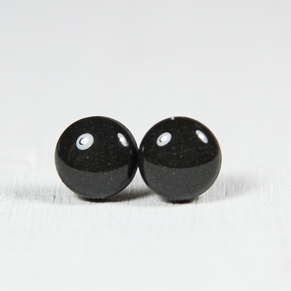 Black Stud Earrings - Small Post Earrings - Polymer Clay and Resin Jewelry