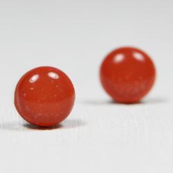 Fiesta Red Sparkle Posts - Stud Earrings - Round Studs Orange Earrings - Handmade Polymer Clay Posts Jewelry