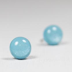  Turquoise Blue Sparkle Stud Earrings - Small Post Stud Earrings - Polymer Clay and Resin Jewelry