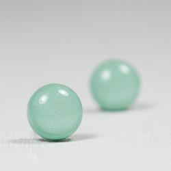 Cockatoo Green Shimmer Stud Earrings - Polymer Clay Stud Earrings - Posts Earrings Jewellery - Handmade Polymer Clay Earrings Jewelry