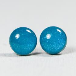Peacock Pearl Blue Studs Earrings - Small Post Stud Earrings - Polymer Clay and Resin Jewelry