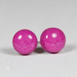 Fuchsia Stud Earrings - Medium Studs Earrings - Pink Purple Handmade Polymer Clay Posts Jewelry