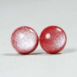 Ruby Red Shimmer Polymer Clay Studs - Post Stud Earrings - Posts Jewelery