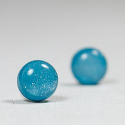 Peacock Pearl Stud Earrings - Small Blue Post Stud Earrings - Polymer Clay and Resin Jewelry