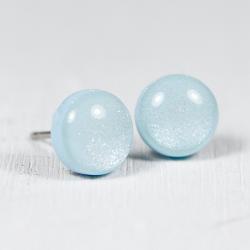 Sky Blue Shimmer Studs Earrings -Light Blue Small Post Earrings - Polymer Clay and Resin Jewelry