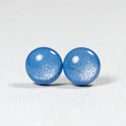 French Blue Shimmer Stud Earrings -Light Blue Small Post Stud Earrings - Polymer Clay and Resin Jewelry