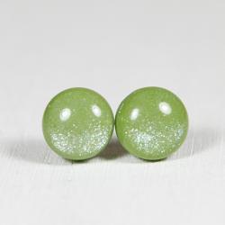 Moss Green Shimmer Earrings - Medium Stud Earrings - Handmade Polymer Clay Posts Jewelry