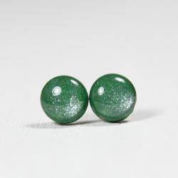 Leaf Green Shimmer Studs - Polymer Clay Resin Stud Earrings - Posts Studs Jewelry Jewellery