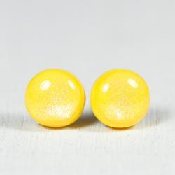 Lemon Sparkle Stud Earrings - Yellow Small Post Earrings - Polymer Clay and Resin Jewelry