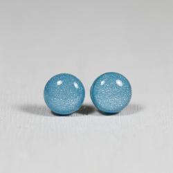 Blue Pearl Stud Earrings -Light Blue Small Post Earrings - Polymer Clay and Resin Jewelry