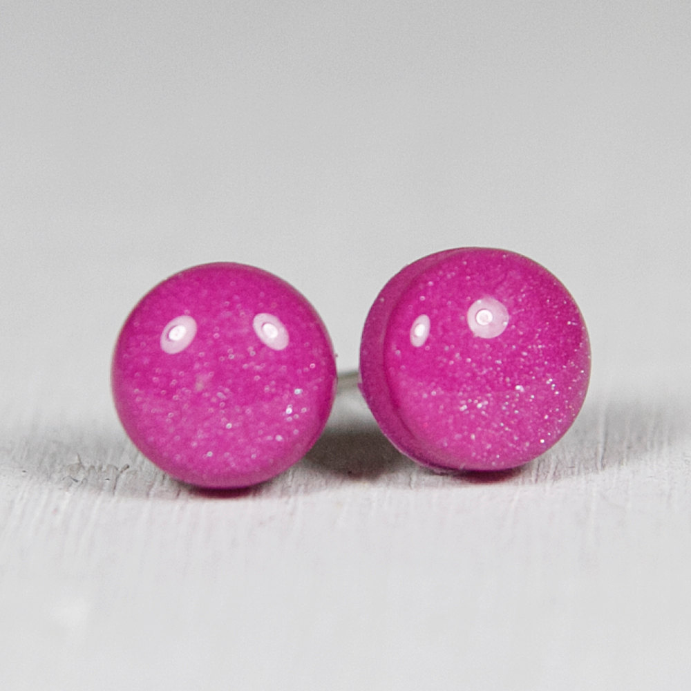 Fuchsia Stud Earrings Medium Studs Earrings Pink Purple Handmade